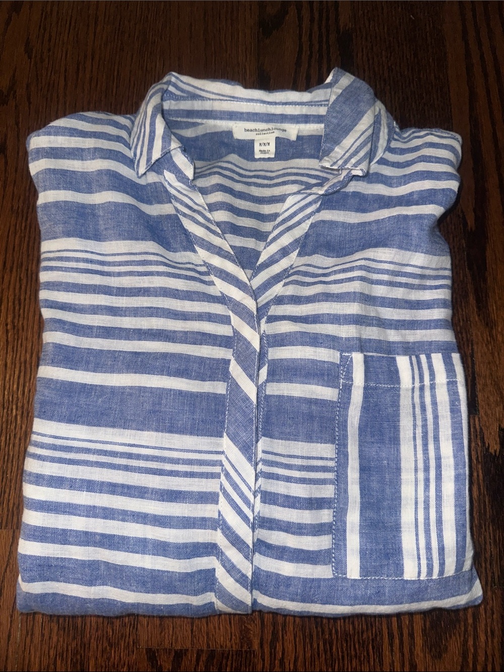 Women’s  Blue and White Striped Casual Button-Down Shirt or beach wear